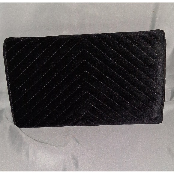 Dune London Black Velvet Quilted Clutch Evening Bag Wallet - Picture 2 of 5